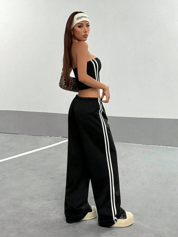 Black Striped Wide-Leg Co-ord Set