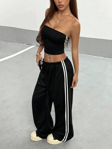 Black Striped Wide-Leg Co-ord Set