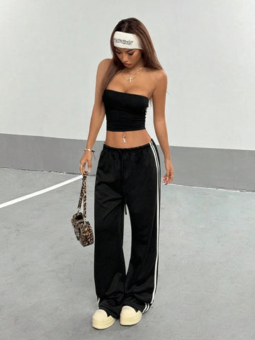 Black Striped Wide-Leg Co-ord Set