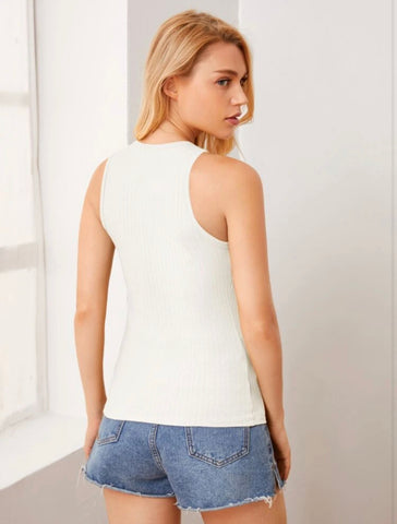 Teen Solid White Rib Fitted Tank Top