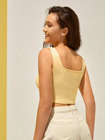 Teen Solid Yellow Rib Fitted Tank Top