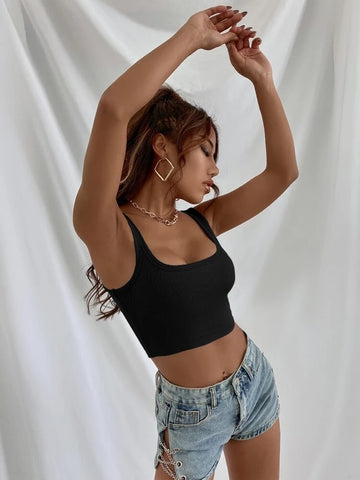 Teen Solid Black Fitted Tank Top