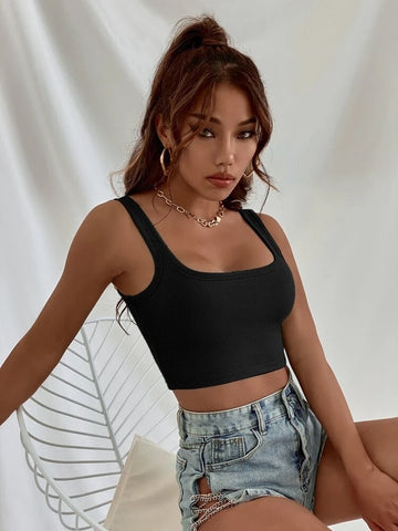 Teen Solid Black Fitted Tank Top