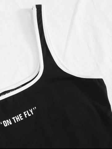 Teen Solid Black Cotton Fitted Graphic Tank Tops