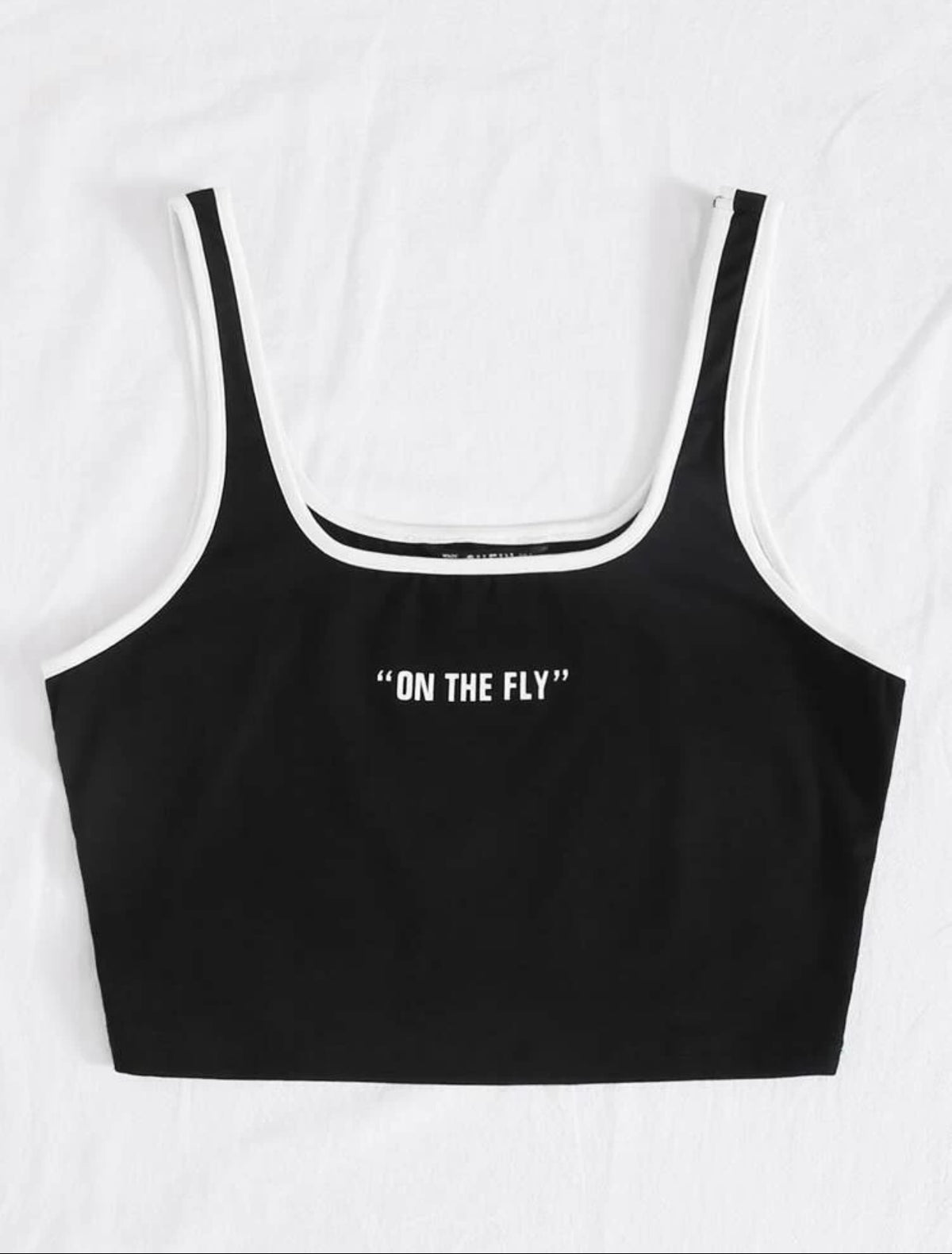 Teen Solid Black Cotton Fitted Graphic Tank Tops