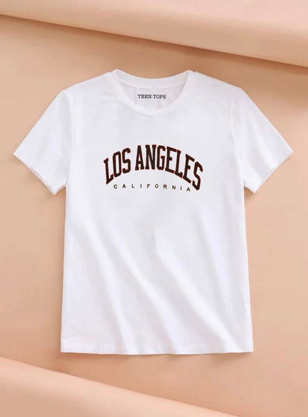 Red Graphic T-Shirt Los Angeles Crop Cotton